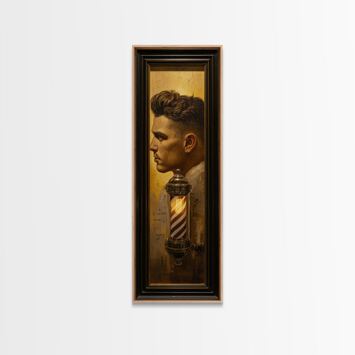 Classic Pompadour Portrait Canvas Print, Barbershop Art, Black Wall Art, Barbershop Decor, Fine Art, Grooming, Minimalist Art, BAA-1x3-89