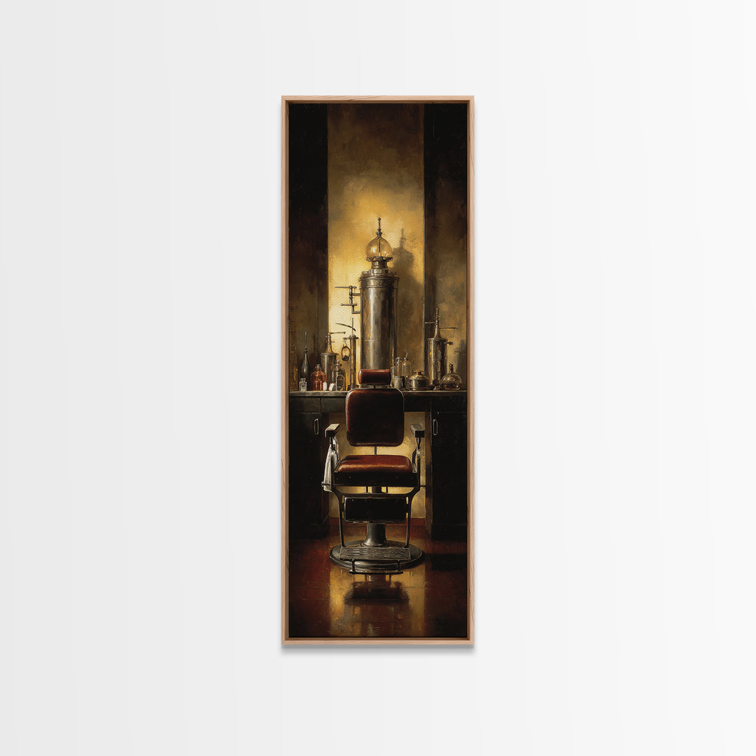 Barber Chair Silhouette Rendered as Iconic Graphic Canvas Print, Barbershop Art, Black Art Prints, Barbershop Decor, Grooming, BAA-1x3-95