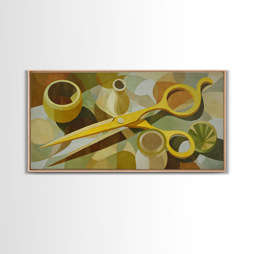 Leather Apron and Brass Tools Still Life Framed Canvas Print, Barbershop Art, Home Decor, Barbershop Decor, Fine Art, Grooming, BAA-2x1-18
