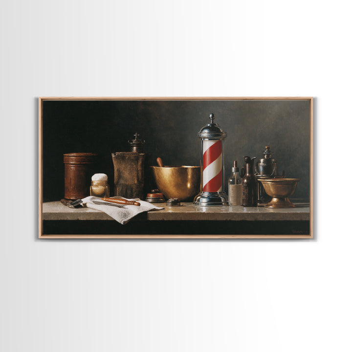 Hot Towel Shave Scene Cropped Close to Framed Canvas Print, Barbershop Art, Fine Art Print, Barbershop Decor, Grooming, BAA-2x1-33