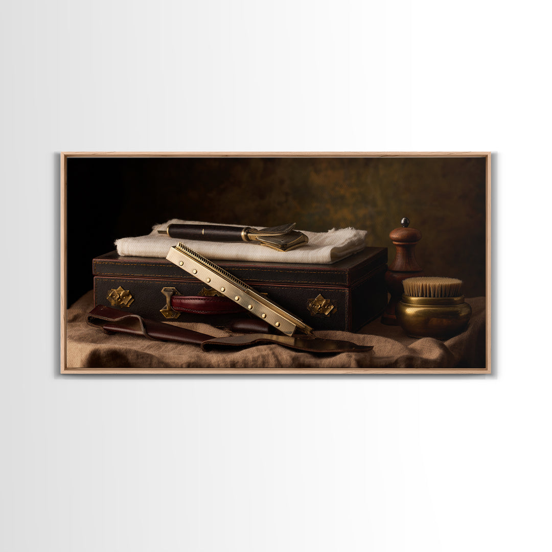 Classic Mustache Chart Illustrated Framed Canvas Print, Barbershop Art, Oil Painting, Barbershop Decor, Grooming, BAA-2x1-60