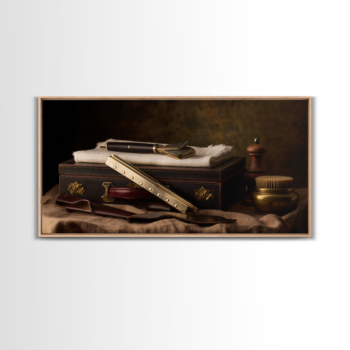 Classic Mustache Chart Illustrated Framed Canvas Print, Barbershop Art, Oil Painting, Barbershop Decor, Grooming, BAA-2x1-60