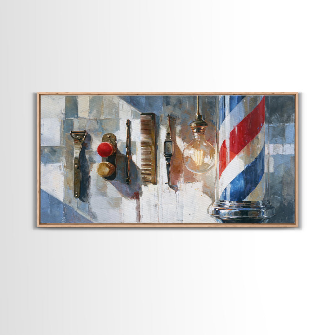 Red White and Blue Stripe Abstraction from Canvas Print, Barbershop Art, Barbershop Decor, Abstract Art, Grooming, BAA-2x1-61