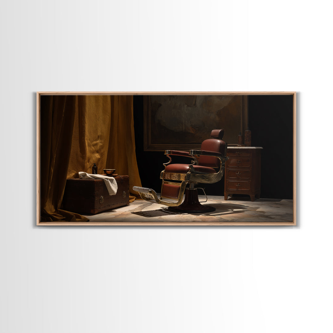 Barber Chair Silhouette Rendered as Iconic Graphic Canvas Print, Barbershop Art, Contemporary Art, Barbershop Decor, Grooming, BAA-2x1-7