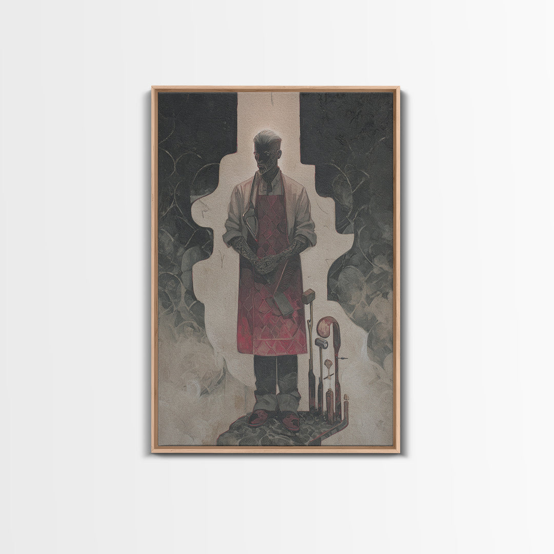 Tattooed Barber Portrait Framed Canvas Print, Barbershop Art, Modern Decor, Barbershop Decor, Fine Art, Grooming, Art Print, BAA-2x3-12