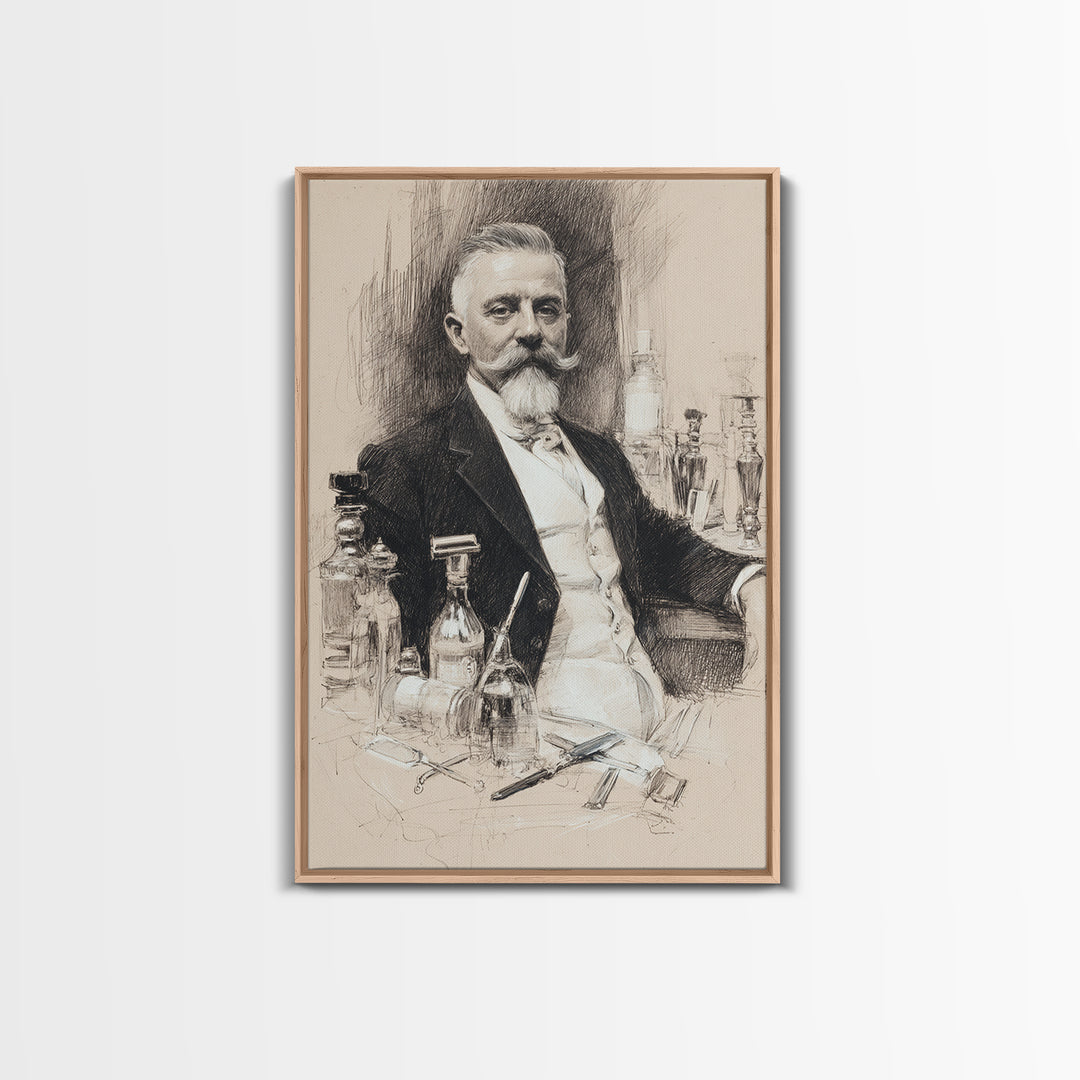 Black and White Portrait of a Sharply Framed Canvas Print, Barbershop Art, Home Decor, Barbershop Decor, Fine Art, Grooming, BAA-2x3-2