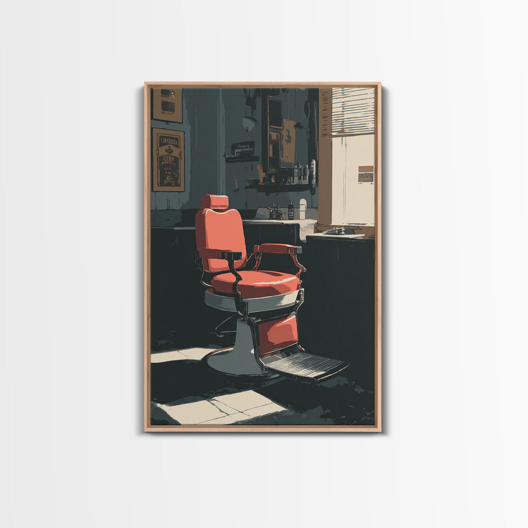 Barber Chair Silhouette Rendered as Iconic Graphic Canvas Print, Barbershop Art, Wall Decor, Barbershop Decor, Grooming, BAA-2x3-43