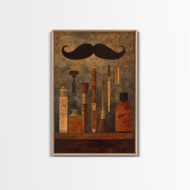 Classic Mustache Chart Illustrated Canvas Print, Barbershop Art, Wall Decor, Barbershop Decor, Oil Painting, Grooming, BAA-2x3-72