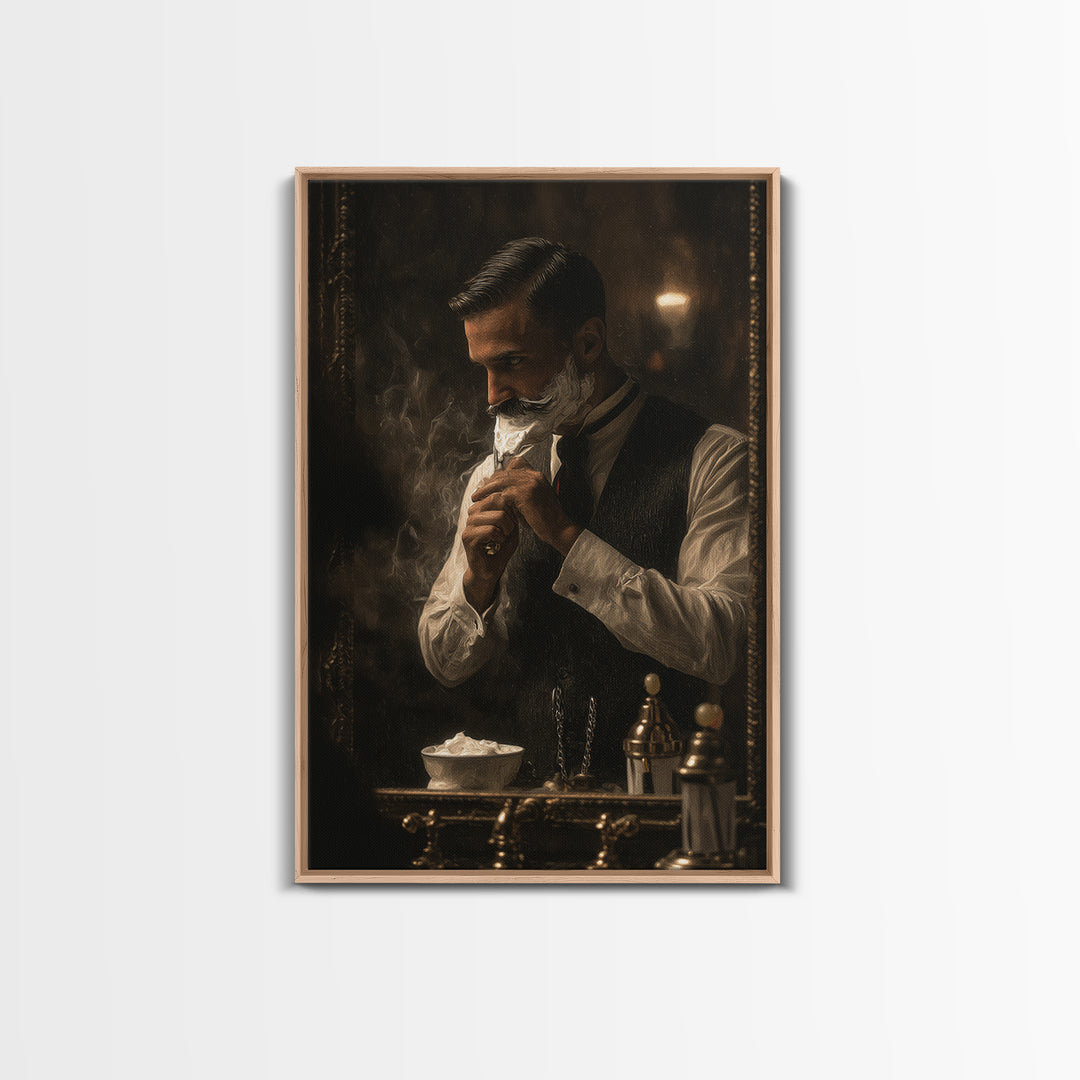 Hot Towel Shave Scene Cropped Close to Framed Canvas Print, Barbershop Art, Digital Art, Barbershop Decor, Fine Art, Grooming, BAA-2x3-93