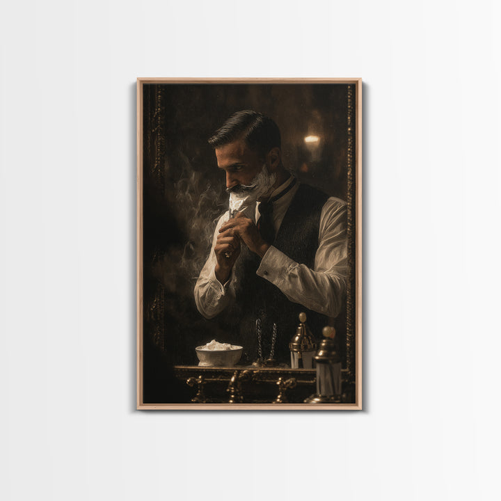 Hot Towel Shave Scene Cropped Close to Framed Canvas Print, Barbershop Art, Digital Art, Barbershop Decor, Fine Art, Grooming, BAA-2x3-93
