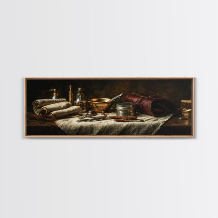 Hot Towel Shave Scene Cropped Close to Canvas Print, Barbershop Art, Printable Art, Barbershop Decor, Oil Painting, Grooming, BAA-3x1-29