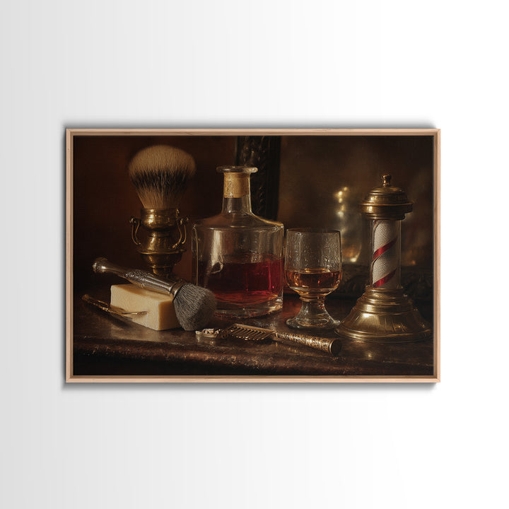 Whiskey and Straight Razor Masculine Still Life Canvas Print, Barbershop Art, Afrocentric Art, Barbershop Decor, Grooming, BAA-3x2-59