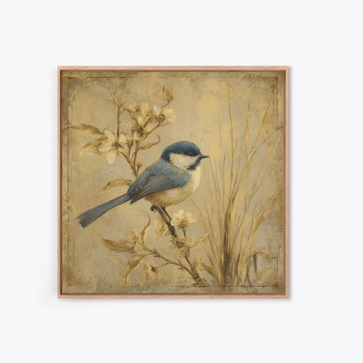 Small Bird on a Flowering Branch Canvas Print, Bed and Breakfast Art, Farmhouse Wall Art, Living Room Decor, Fine Art, BAB-1x1-14