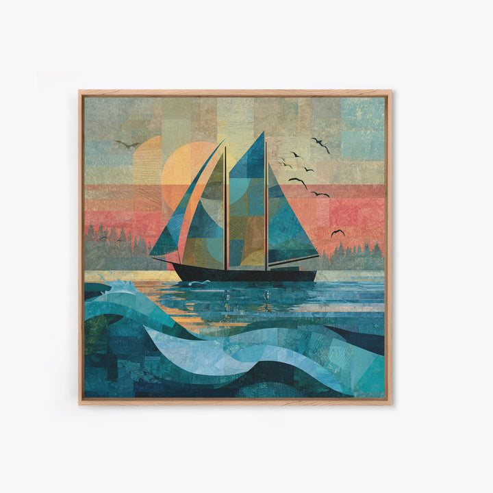 Coastal Inn Sailboat at Sunrise Canvas Print, Bed and Breakfast Art, Gallery Decor, Living Room Decor, Fine Art, BAB-1x1-17