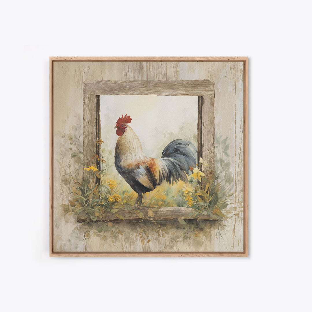 Rooster and Wildflower Country Portrait Canvas Print, Bed and Breakfast Art, Living Room Decor, Fine Art, Folk Art, BAB-1x1-19