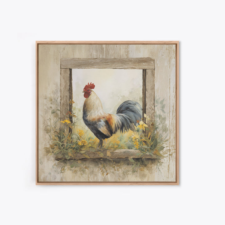 Rooster and Wildflower Country Portrait Canvas Print, Bed and Breakfast Art, Living Room Decor, Fine Art, Folk Art, BAB-1x1-19