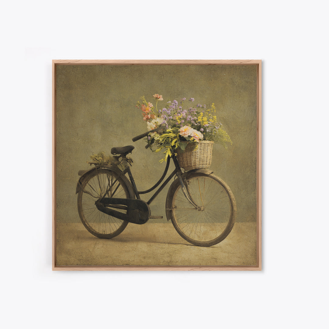 Old Bicycle with Flowers in Basket Canvas Print, Bed and Breakfast Art, Abstract Art, Living Room Decor, Fine Art, BAB-1x1-23