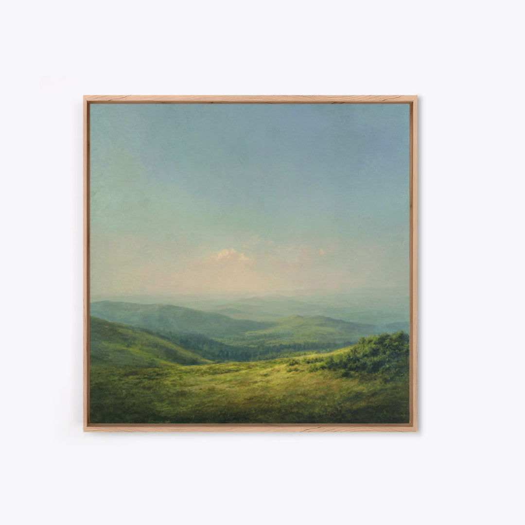 Classic Landscape with Rolling Green Hills Framed Canvas Print, Bed and Breakfast Art, Coffee Art, Living Room Decor, Fine Art, BAB-1x1-24