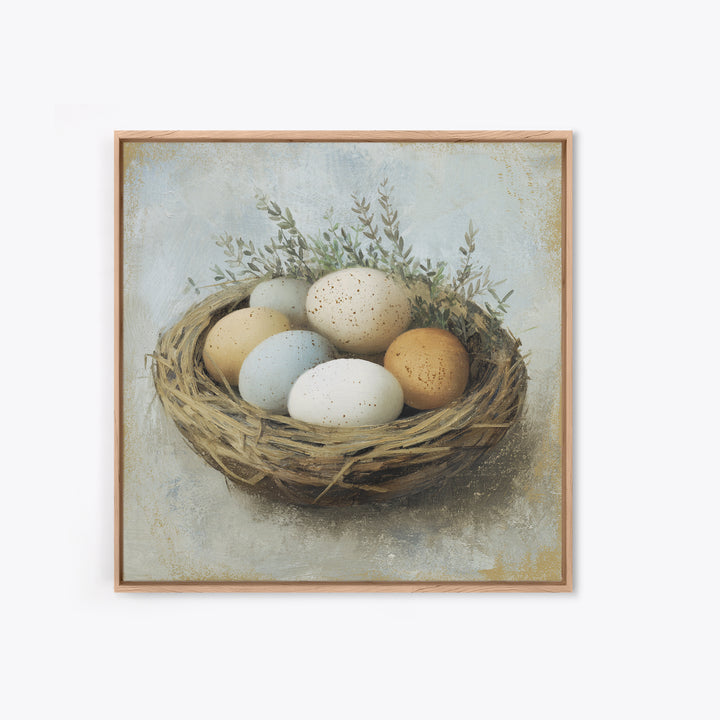 Fresh Eggs in a Woven Basket with Canvas Print, Bed and Breakfast Art, Bedroom Art, Living Room Decor, Oil Painting, BAB-1x1-30