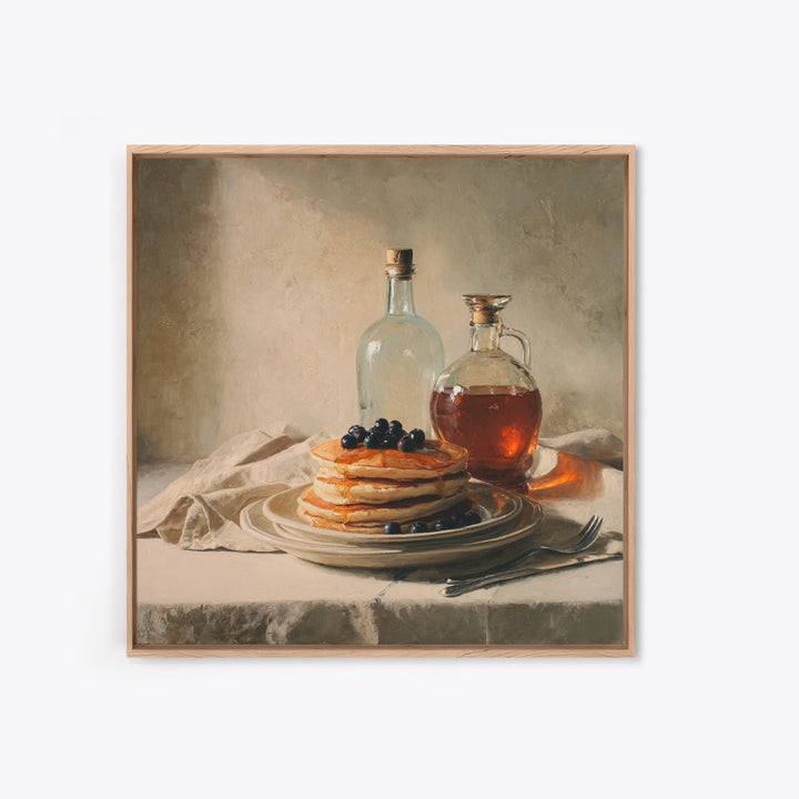 Blueberry Pancakes Still Life Framed Canvas Print, Bed and Breakfast Art, Gallery Decor, Living Room Decor, Fine Art, BAB-1x1-32