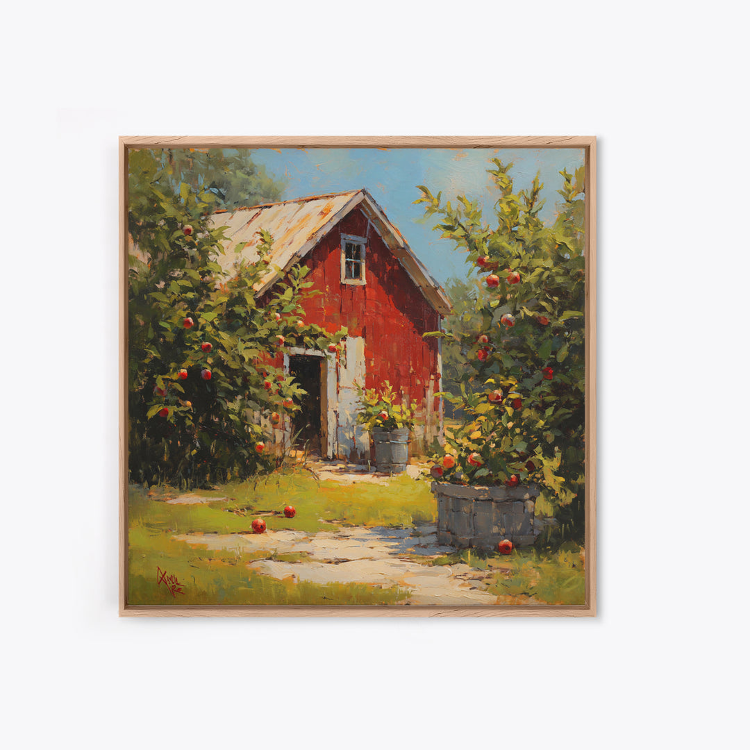 Apple Orchard Scene Framed Canvas Print, Bed and Breakfast Art, Boho Decor, Living Room Decor, Oil Painting, BAB-1x1-37