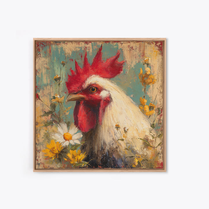 Rooster and Wildflower Country Portrait Canvas Print, Bed and Breakfast Art, Farmhouse Wall Decor, Living Room Decor, BAB-1x1-43