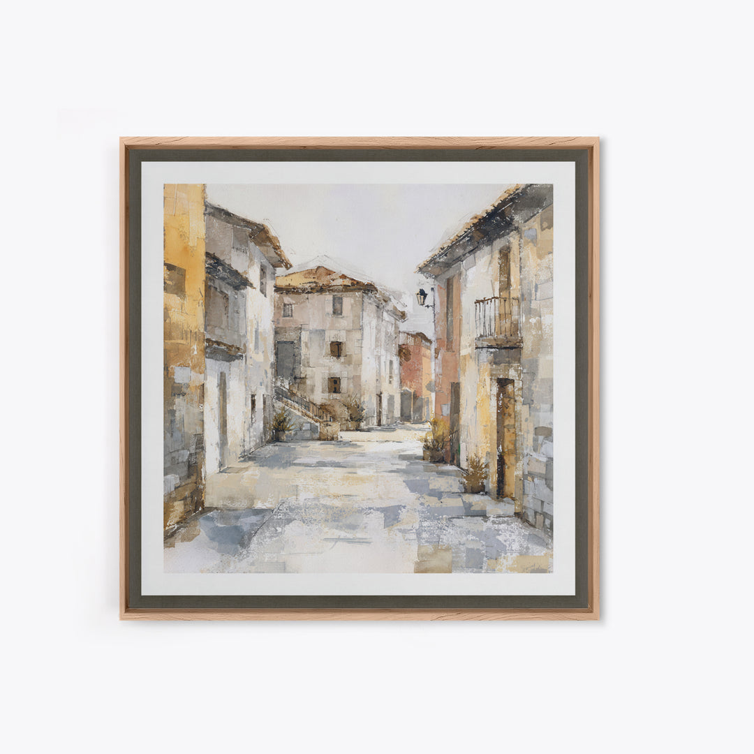 Soft Watercolor Village Street at Dawn Canvas Print, Bed and Breakfast Art, Fine Art Print, Living Room Decor, Fine Art, BAB-1x1-5