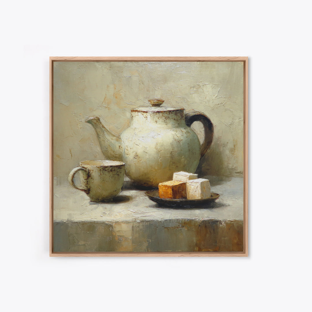 Porcelain Teapot and Scones Canvas Print, Bed and Breakfast Art, Bedroom Wall Decor, Living Room Decor, Fine Art, BAB-1x1-60