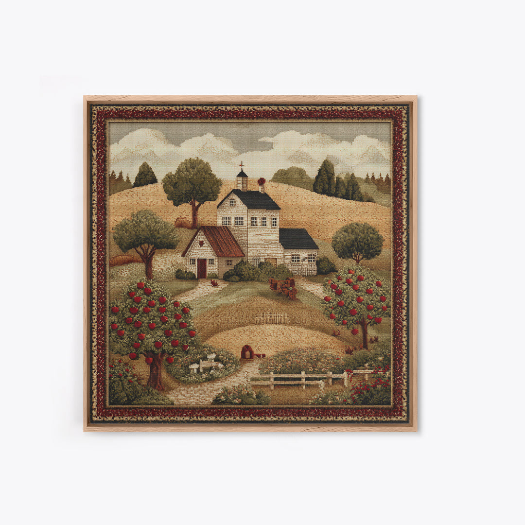 Apple Orchard Scene Framed Canvas Print, Bed and Breakfast Art, Boho Decor, Living Room Decor, Oil Painting, BAB-1x1-61
