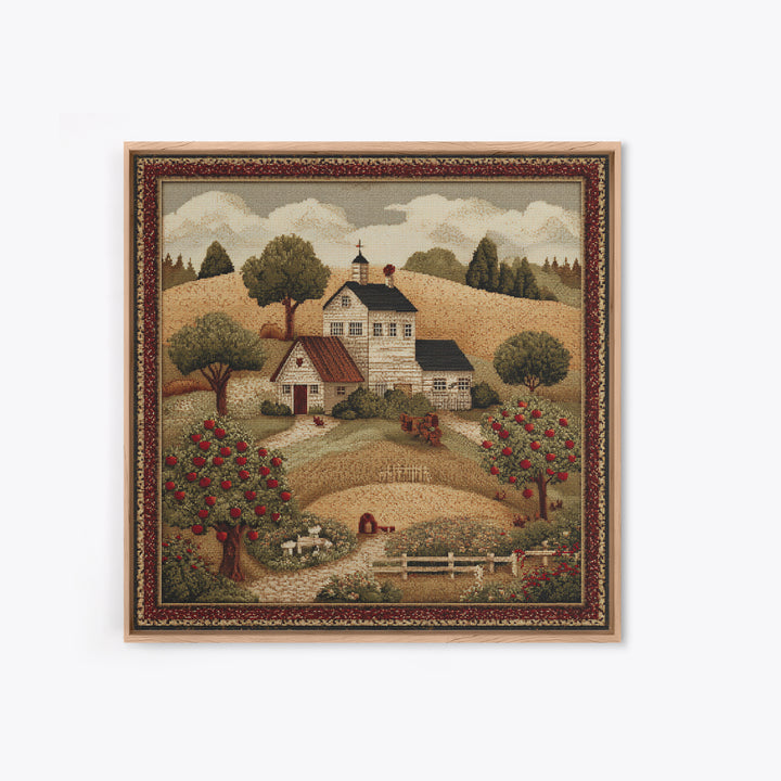 Apple Orchard Scene Framed Canvas Print, Bed and Breakfast Art, Boho Decor, Living Room Decor, Oil Painting, BAB-1x1-61