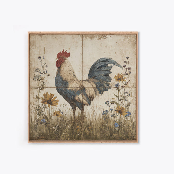 Rooster and Wildflower Country Portrait Canvas Print, Bed and Breakfast Art, Modern Decor, Living Room Decor, BAB-1x1-67