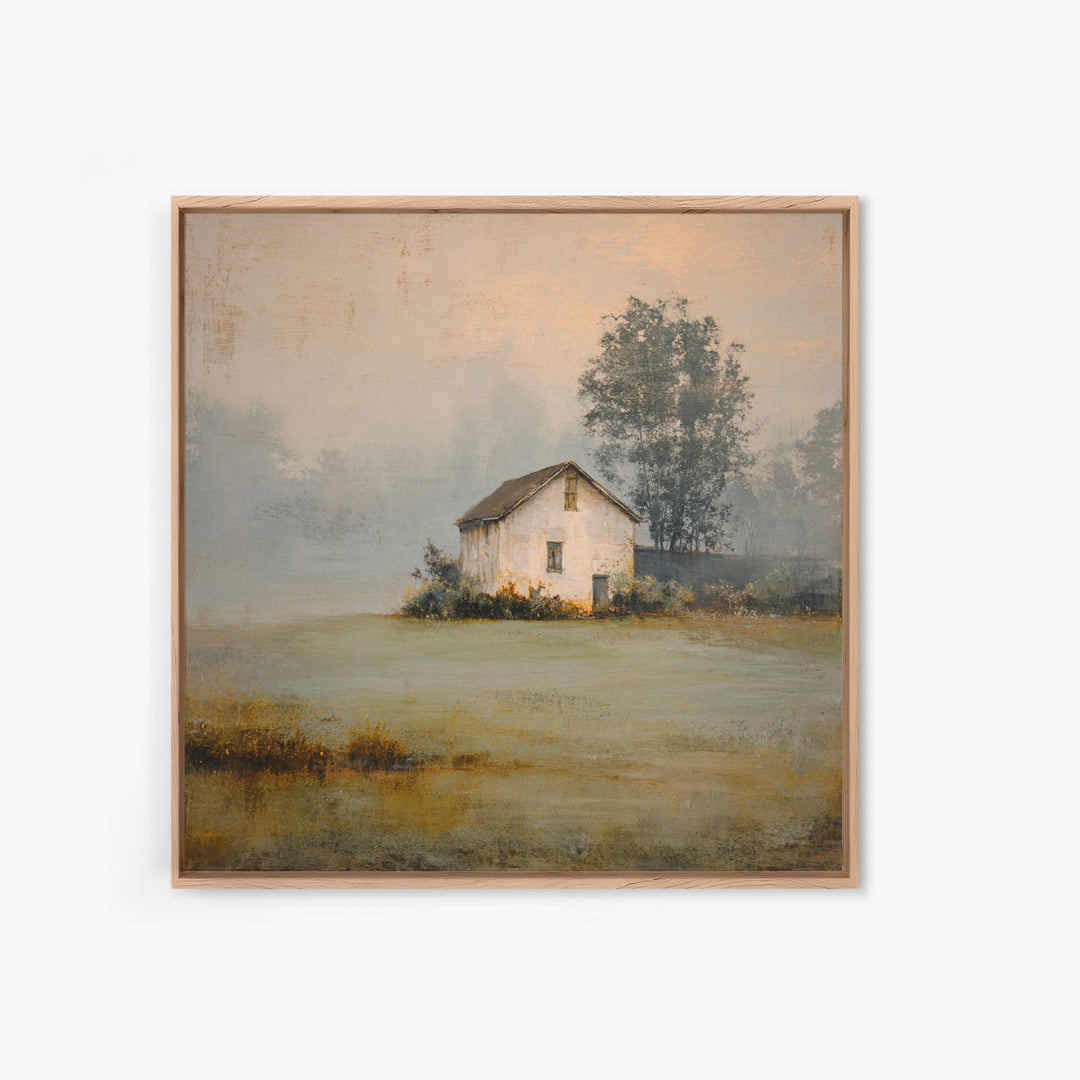 Old Farmhouse Landscape Framed Canvas Print, Bed and Breakfast Art, Wood Wall Art, Living Room Decor, Oil Painting, BAB-1x1-7