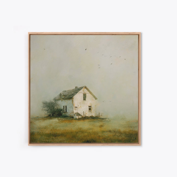 Old Farmhouse Landscape Framed Canvas Print, Bed and Breakfast Art, Boho Decor, Living Room Decor, Fine Art, BAB-1x1-79
