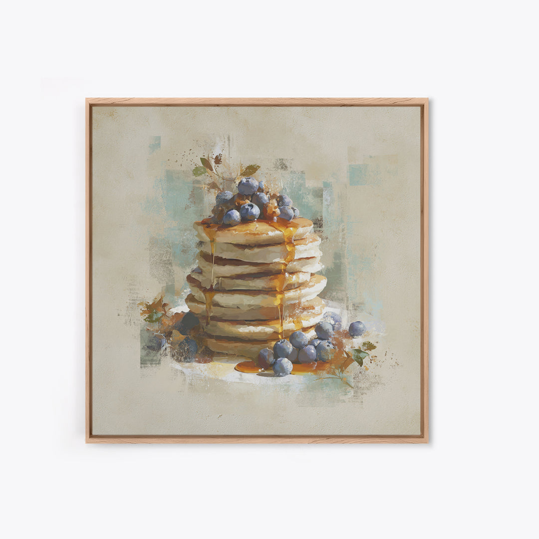 Blueberry Pancakes Still Life Framed Canvas Print, Bed and Breakfast Art, Printable, Living Room Decor, Fine Art, BAB-1x1-8