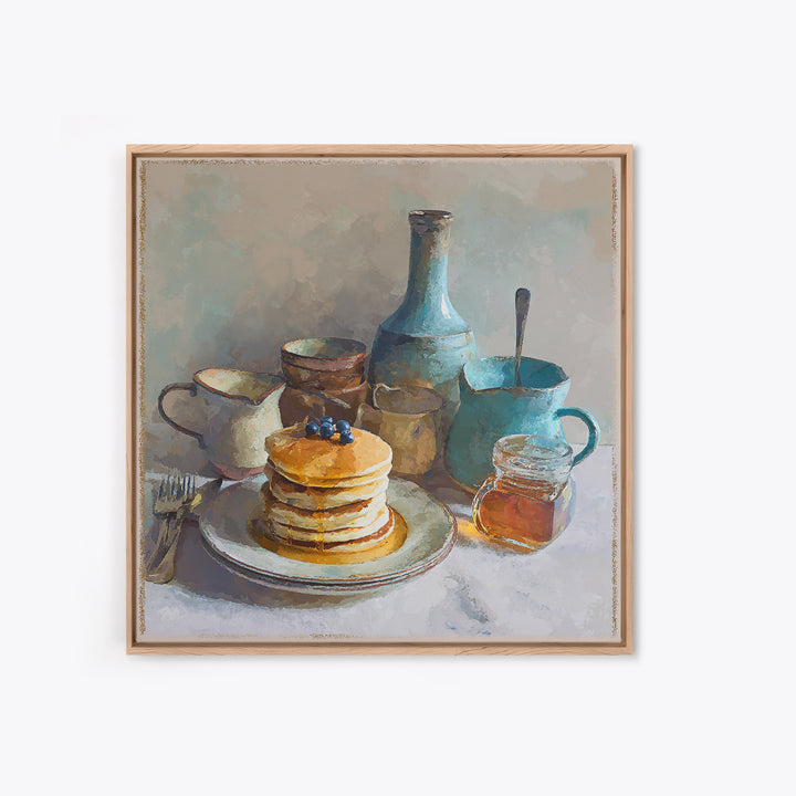 Blueberry Pancakes Still Life Framed Canvas Print, Bed and Breakfast Art, Fine Art Print, Living Room Decor, Fine Art, BAB-1x1-80