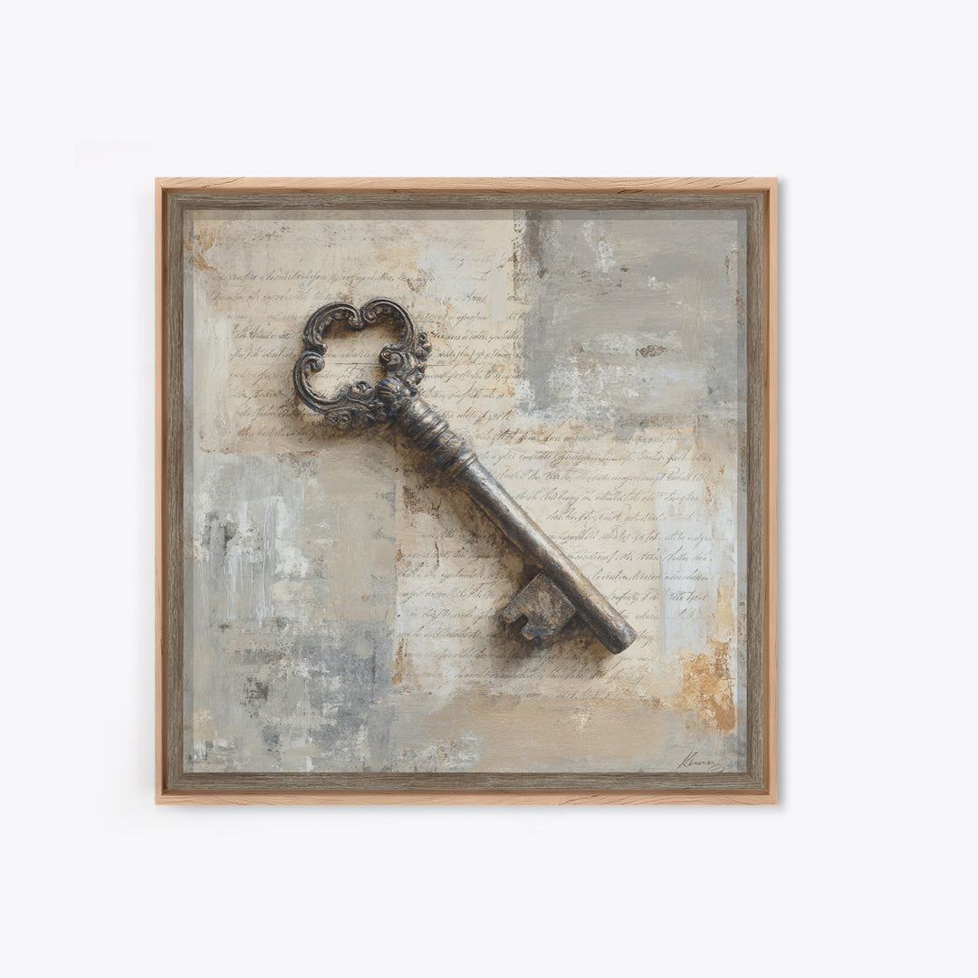 Antique Key and Handwritten Canvas Print, Bed and Breakfast Art, Statement Artwork, Living Room Decor, Fine Art Print, BAB-1x1-9