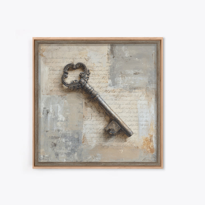Antique Key and Handwritten Canvas Print, Bed and Breakfast Art, Statement Artwork, Living Room Decor, Fine Art Print, BAB-1x1-9