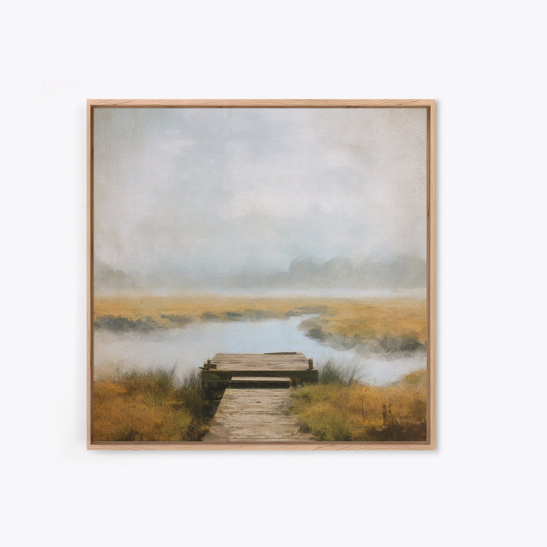 Quiet Lake Dock at Early Morning Canvas Print, Bed and Breakfast Art, Modern Decor, Living Room Decor, Fine Art, BAB-1x1-94
