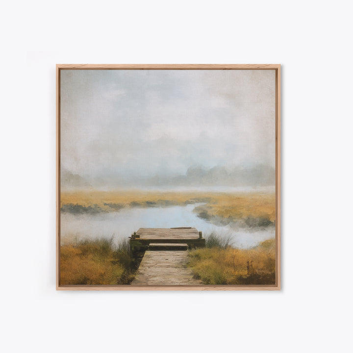 Quiet Lake Dock at Early Morning Canvas Print, Bed and Breakfast Art, Modern Decor, Living Room Decor, Fine Art, BAB-1x1-94