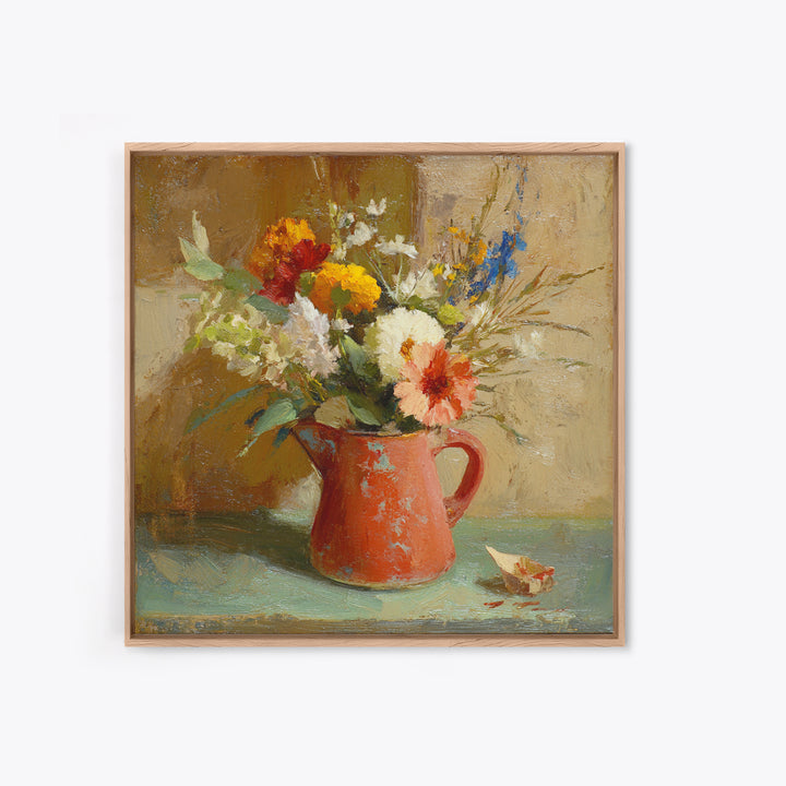 Country Wildflowers in a Chipped Ceramic Pitcher Canvas Print, Bed and Breakfast Art, Digital Art, Living Room Decor, Fine Art, BAB-1x1-97