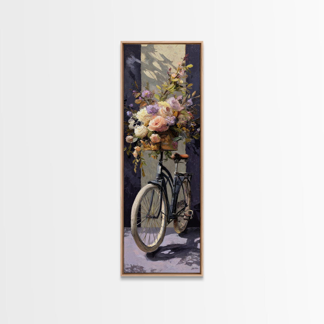 Old Bicycle with Flowers in Basket Canvas Print, Bed and Breakfast Art, Dopamine Decor, Living Room Decor, Fine Art, BAB-1x3-11