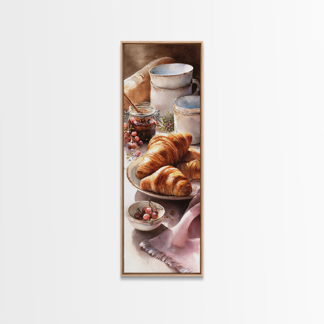 Fresh Croissants and Jam on a Linen Canvas Print, Bed and Breakfast Art, Gallery Decor, Living Room Decor, Fine Art, BAB-1x3-14