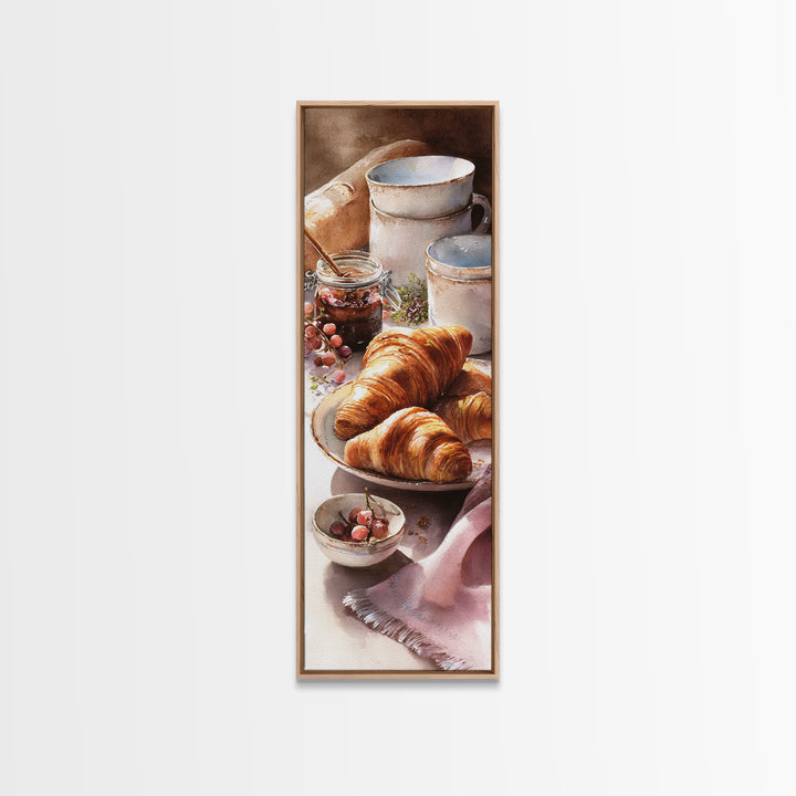 Fresh Croissants and Jam on a Linen Canvas Print, Bed and Breakfast Art, Gallery Decor, Living Room Decor, Fine Art, BAB-1x3-14
