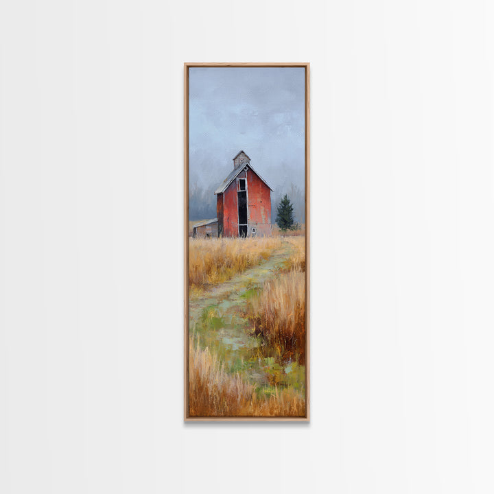 Old Farmhouse Landscape Framed Canvas Print, Bed and Breakfast Art, Wood Wall Art, Living Room Decor, Oil Painting, BAB-1x3-19
