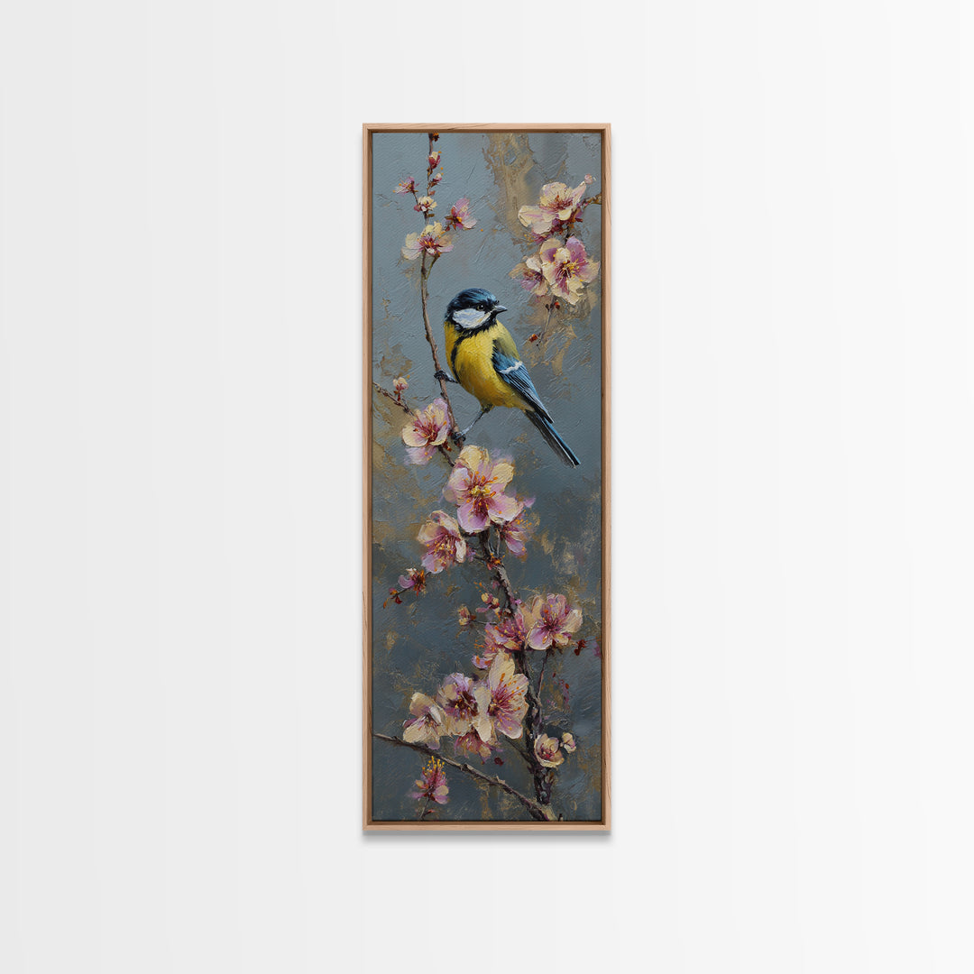 Small Bird on a Flowering Branch Canvas Print, Bed and Breakfast Art, Folk Art, Living Room Decor, Watercolor Art, BAB-1x3-2
