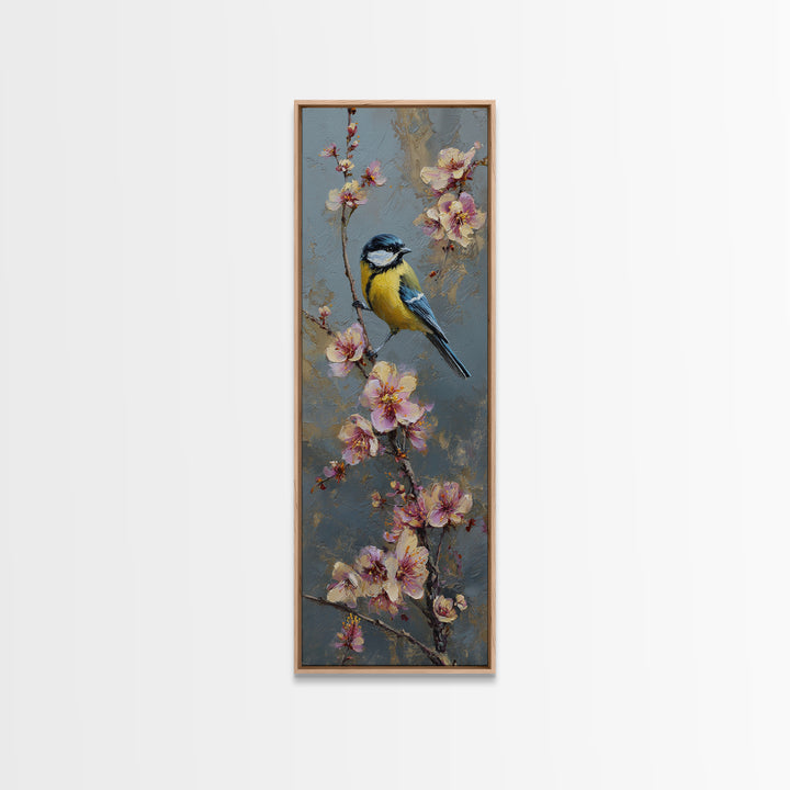 Small Bird on a Flowering Branch Canvas Print, Bed and Breakfast Art, Folk Art, Living Room Decor, Watercolor Art, BAB-1x3-2