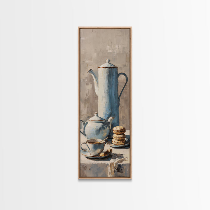 Porcelain Teapot and Scones Framed Canvas Print, Bed and Breakfast Art, Wall Decor, Living Room Decor, Fine Art, BAB-1x3-24