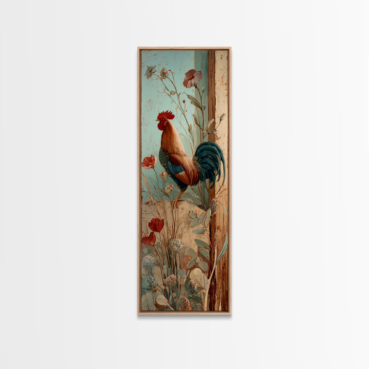 Rooster and Wildflower Country Portrait Framed Canvas Print, Bed and Breakfast Art, Living Room Decor, Fine Art, BAB-1x3-31