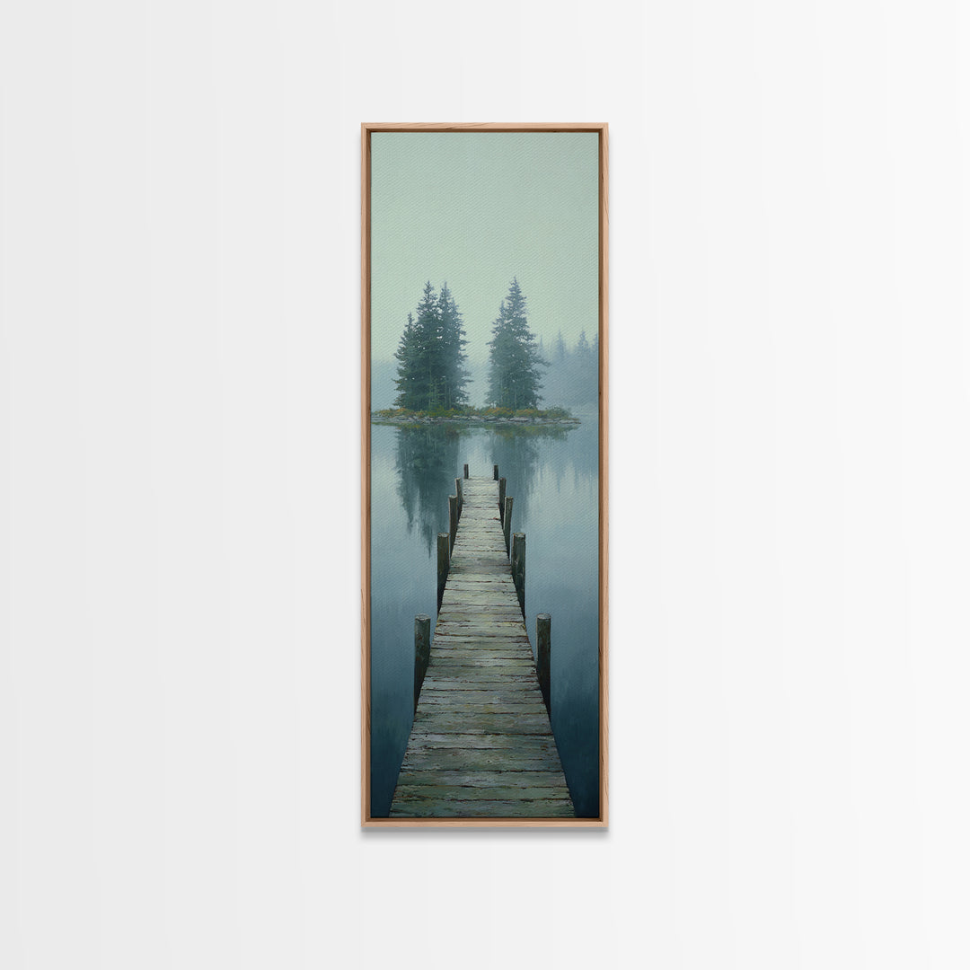 Quiet Lake Dock at Early Morning Canvas Print, Bed and Breakfast Art, Rustic Home Decor, Living Room Decor, Digital Art, BAB-1x3-34