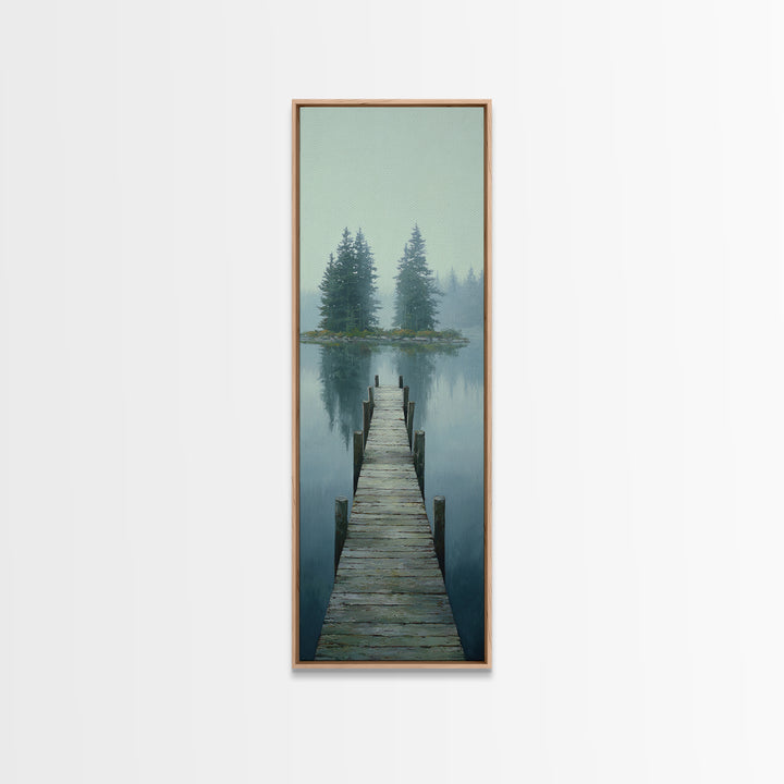 Quiet Lake Dock at Early Morning Canvas Print, Bed and Breakfast Art, Rustic Home Decor, Living Room Decor, Digital Art, BAB-1x3-34